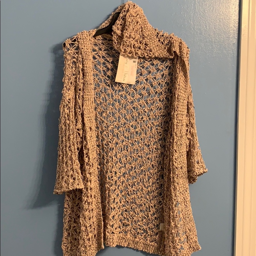 POL crocheted sweater, button front, hood, NWT